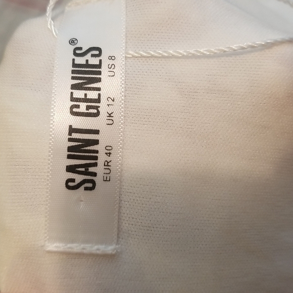 SAINT GENIES CREAM COLOR FLOCKED VELVET DRESS WITH BISHOP SLEEVES - Picture 8 of 9